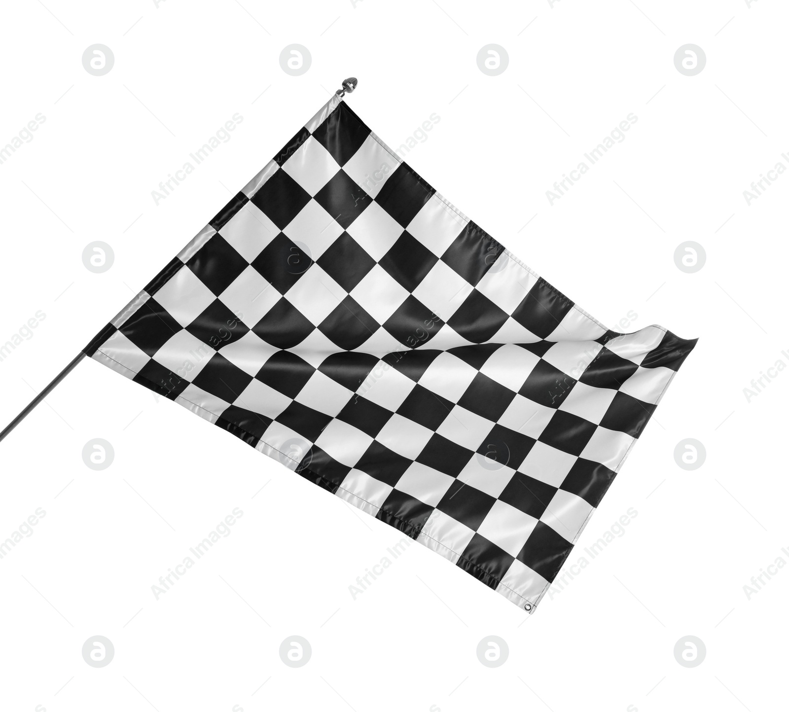 Photo of One checkered finish flag isolated on white