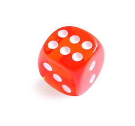 Photo of One red game dice isolated on white