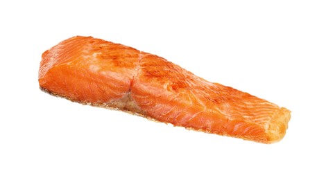 Photo of Piece of tasty grilled salmon isolated on white