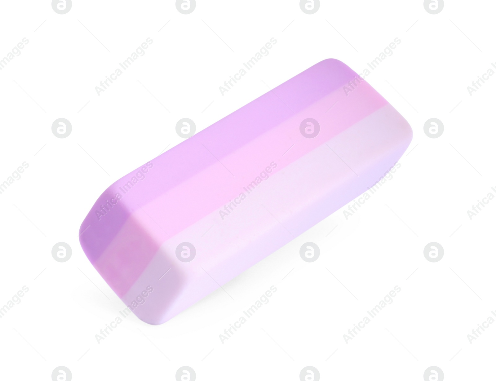 Photo of New bright eraser isolated on white. School stationery