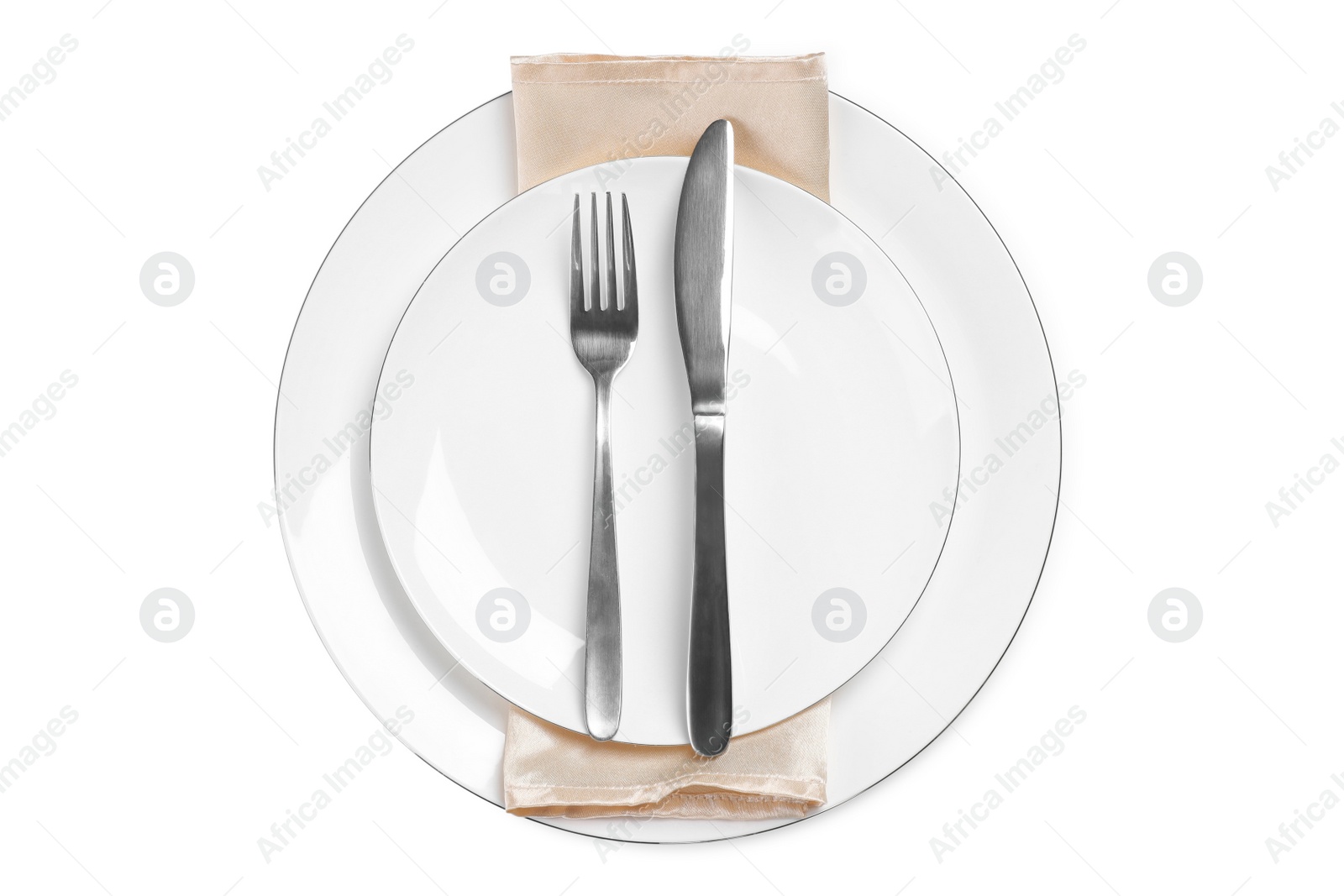 Photo of Elegant table setting on white background, top view