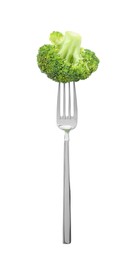 Image of Fork with fresh broccoli isolated on white