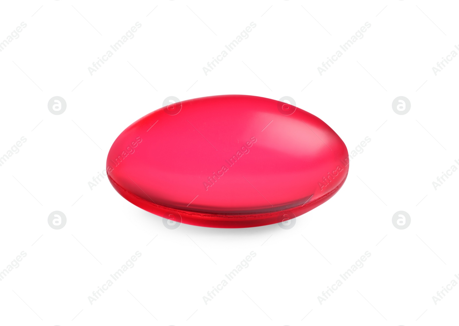 Photo of One red pill isolated on white. Medicinal treatment