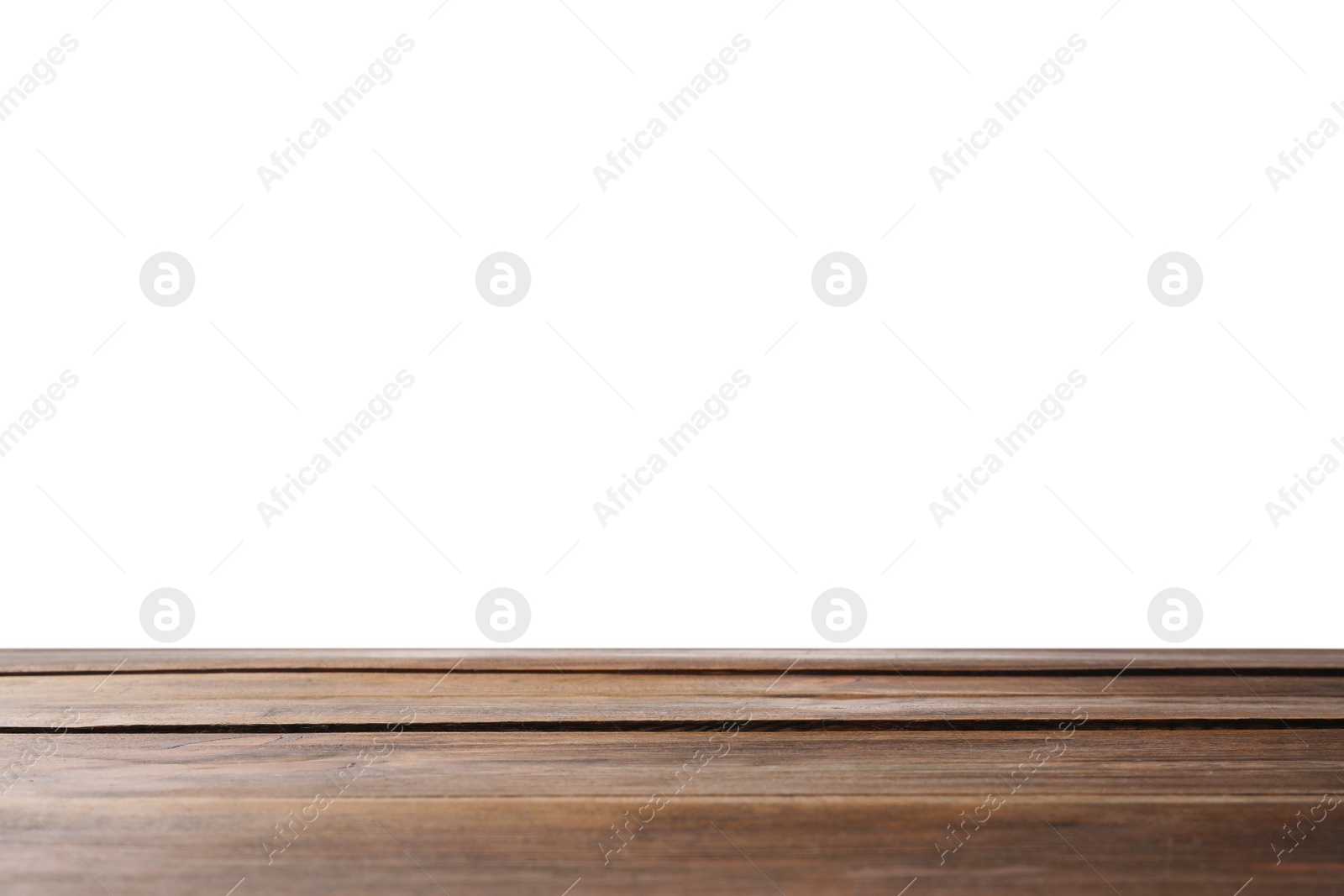 Photo of Empty wooden surface against white background. Mockup for design