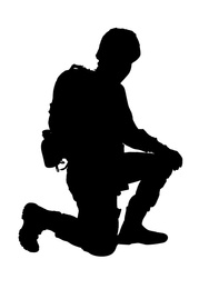 Image of Silhouette of soldier on white background. Military service