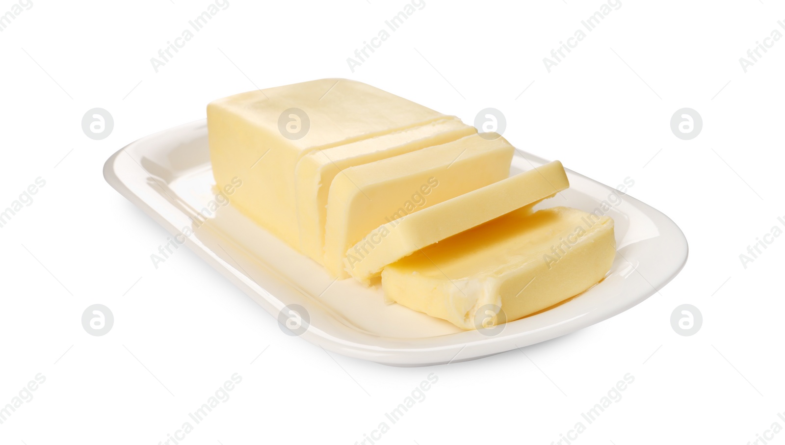 Photo of Tasty butter in dish isolated on white