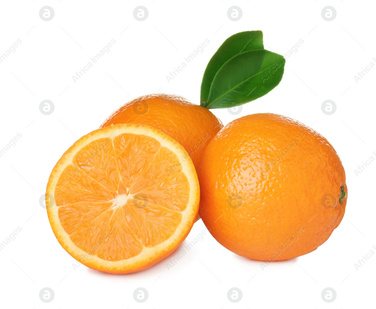 Photo of Fresh ripe oranges isolated on white. Citrus fruit