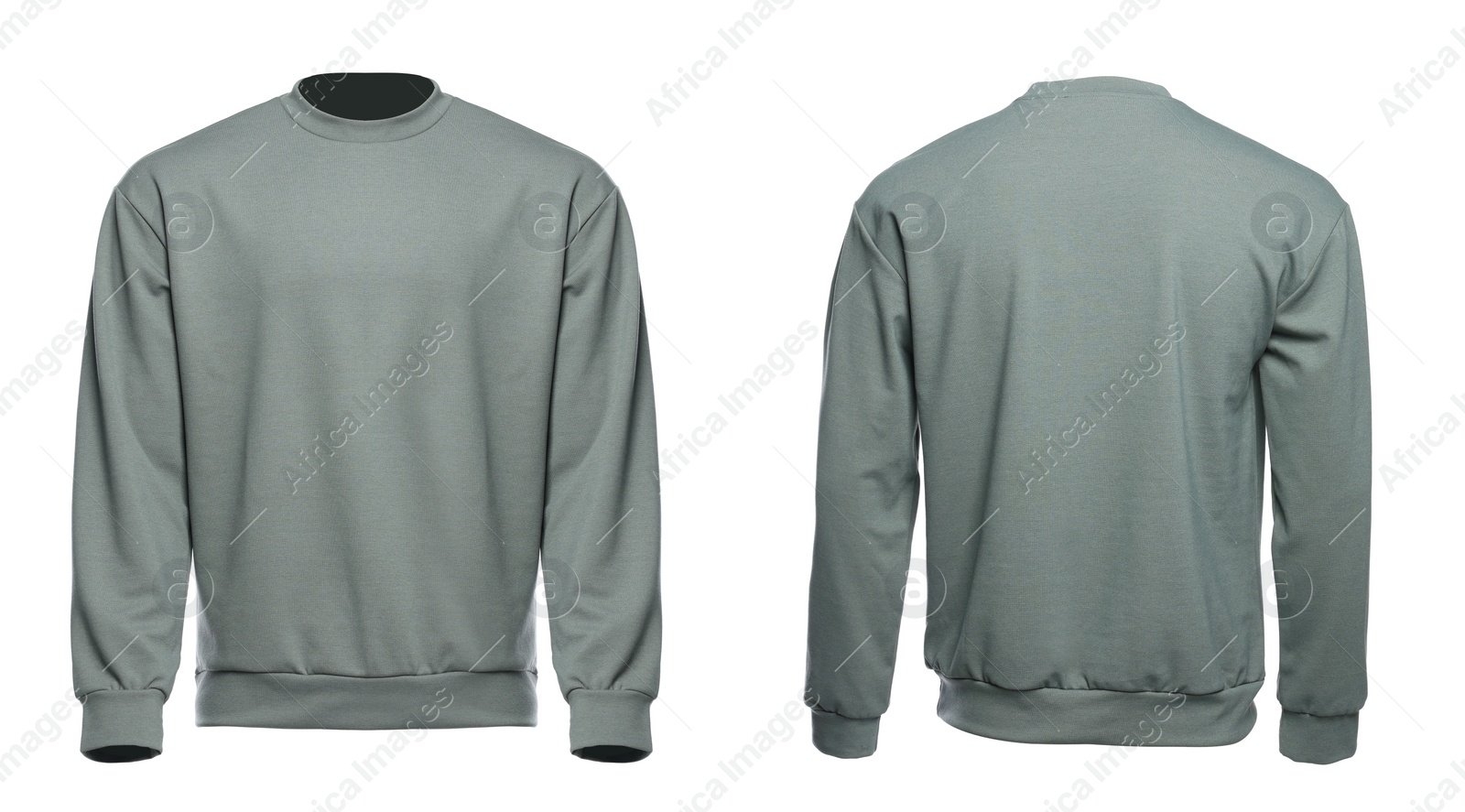 Image of Grey sweater isolated on white, back and front. Mockup for design