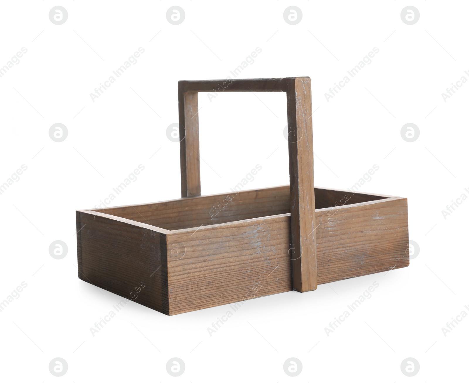 Photo of One empty wooden tray isolated on white