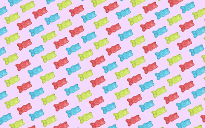 Image of Set of yummy jelly bears on color background 