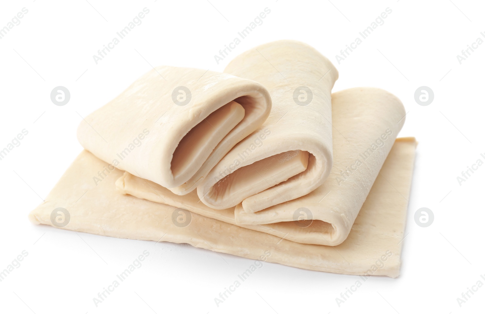 Photo of Fresh raw dough on white background