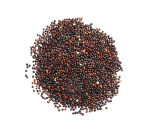 Pile of black quinoa on white background, top view