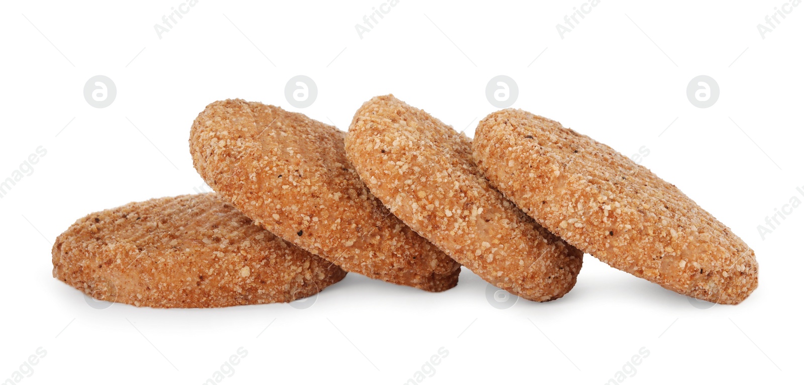 Photo of Vegan cutlets with breadcrumbs isolated on white