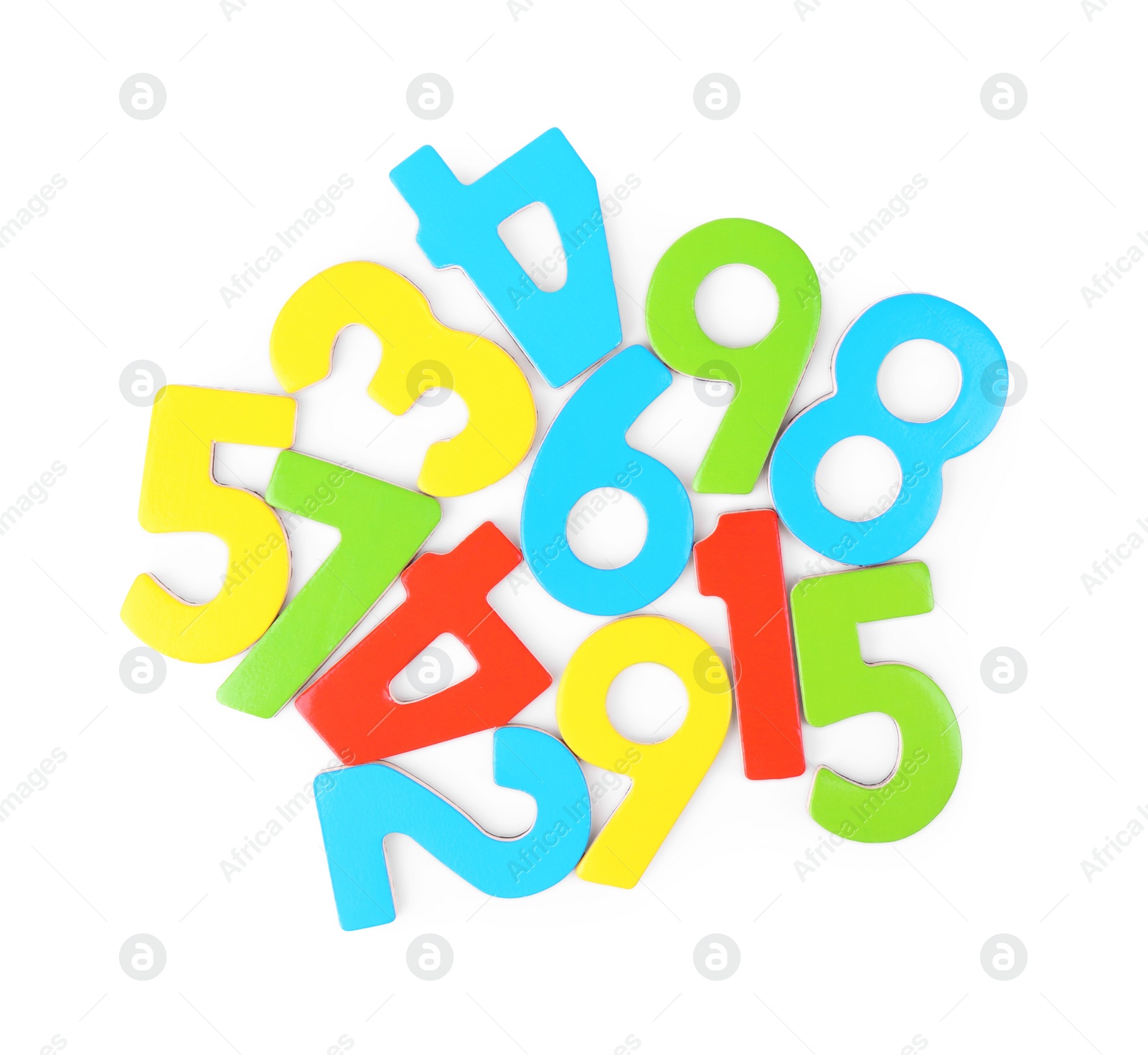 Photo of Colorful numbers on white background, top view