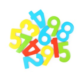 Photo of Colorful numbers on white background, top view