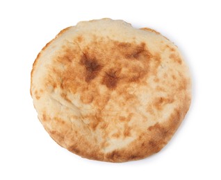 Loaf of delicious fresh pita bread on white background, top view
