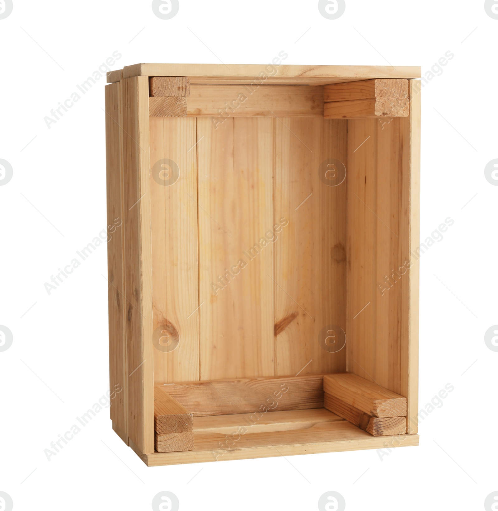 Photo of Wooden crate on white background. Shipping container