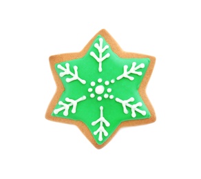 Photo of Tasty homemade Christmas cookie on white background