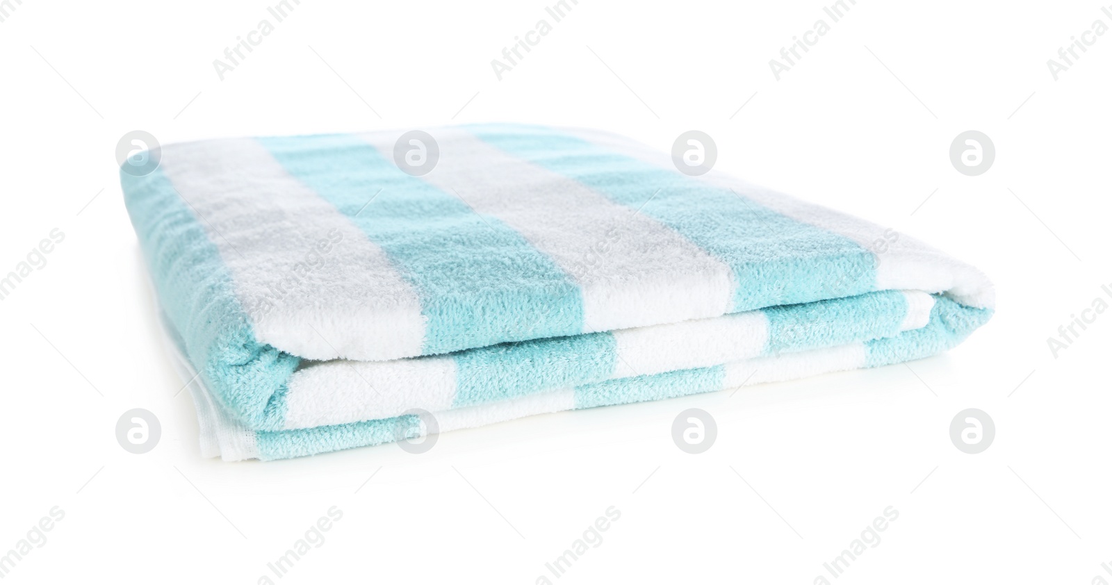 Photo of Striped towel isolated on white. Beach accessory