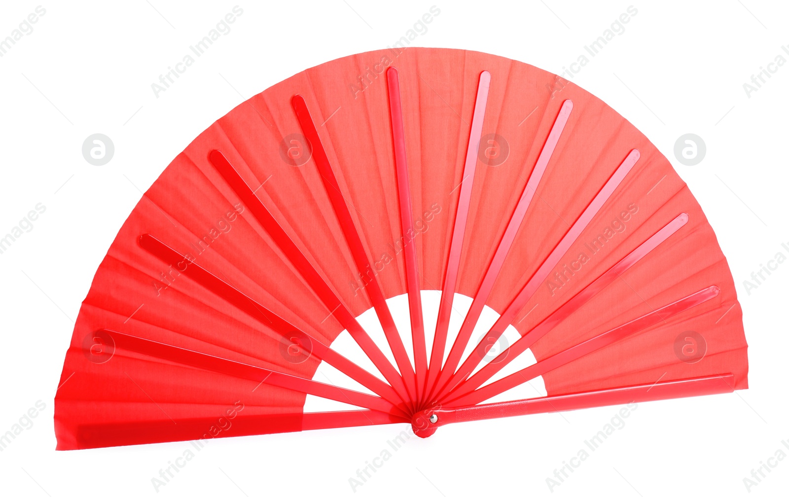 Photo of Bright red hand fan isolated on white