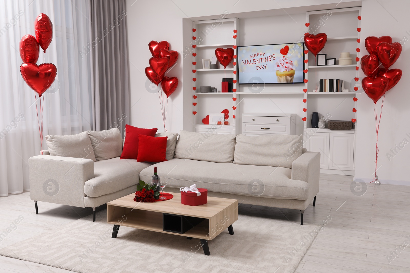 Photo of Cozy living room interior decorated for Valentine Day
