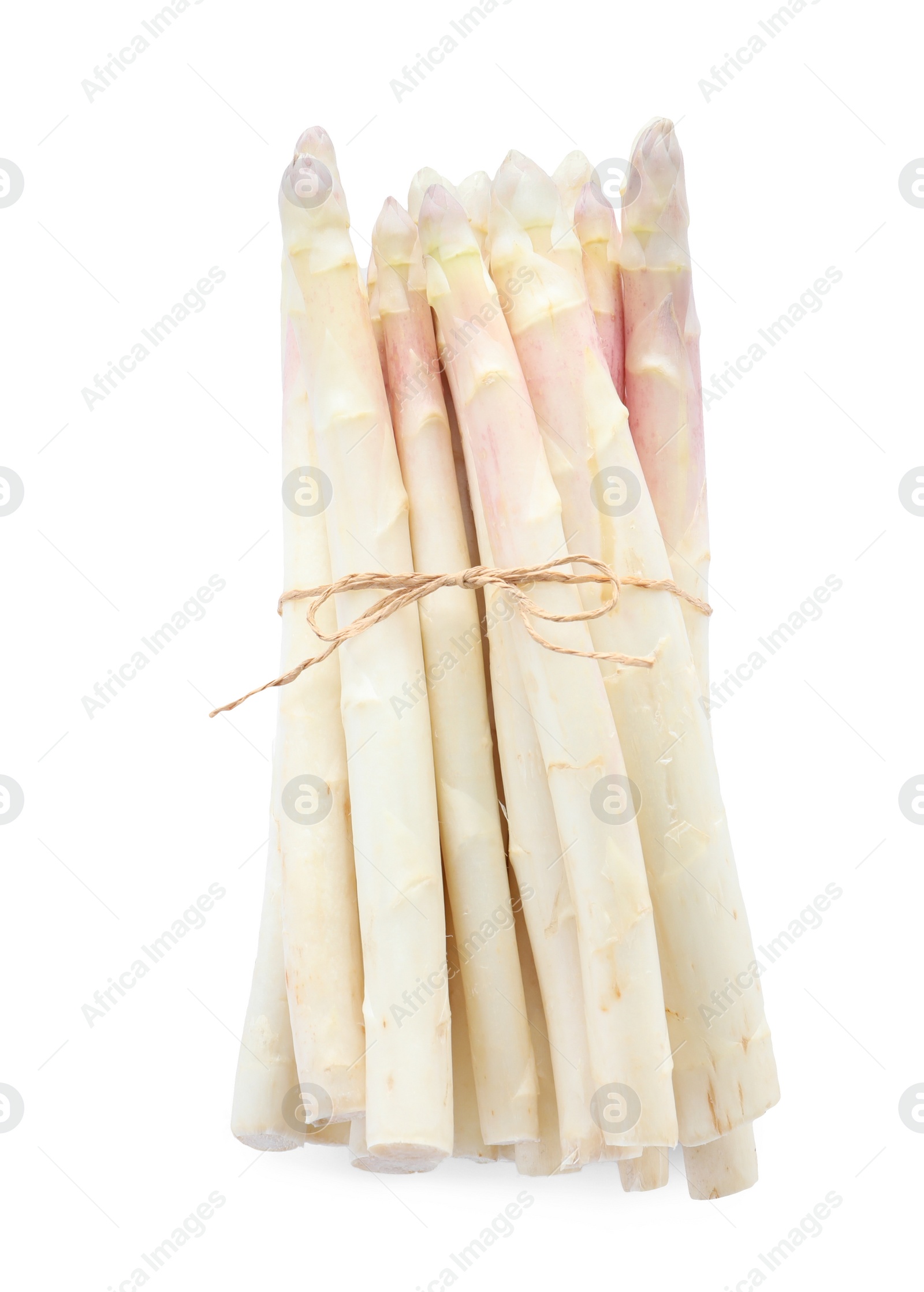 Photo of Bunch of fresh ripe asparagus isolated on white