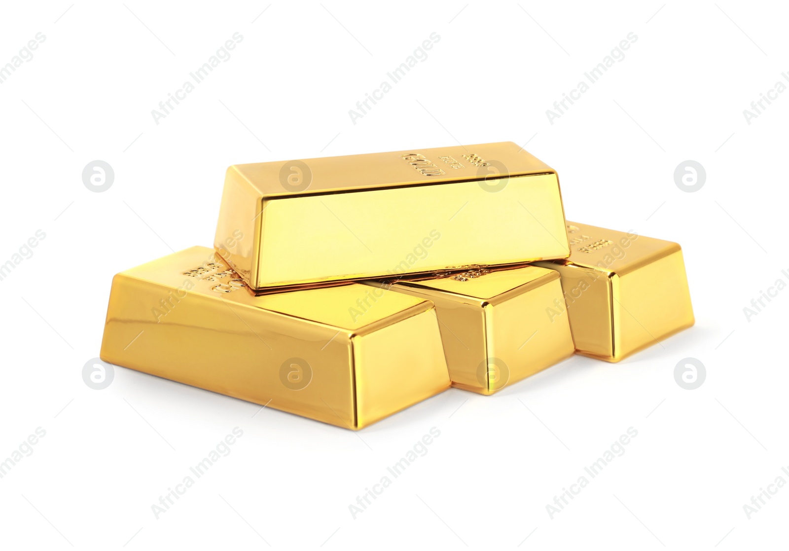 Photo of Stack of shiny gold bars isolated on white