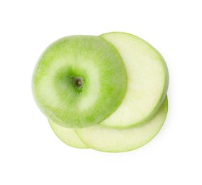 Photo of Sliced ripe green apple isolated on white, top view