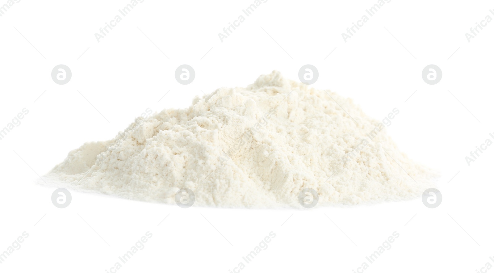 Photo of Pile of organic flour isolated on white