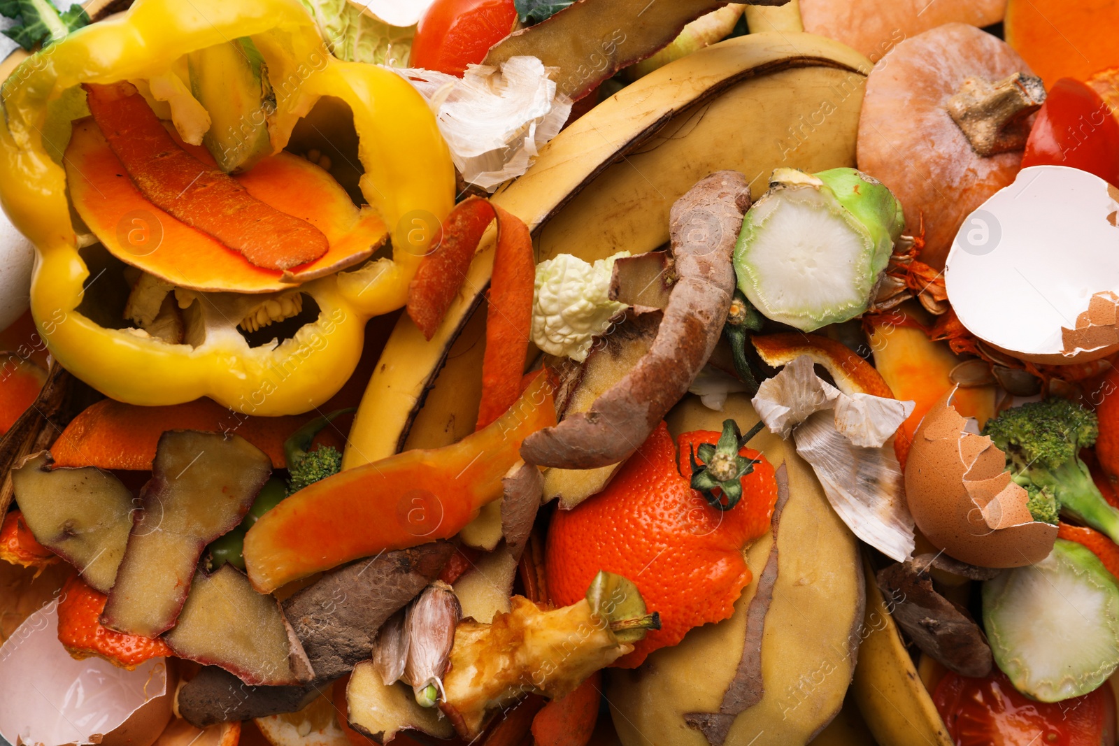 Photo of Pile of organic waste for composting as background, closeup