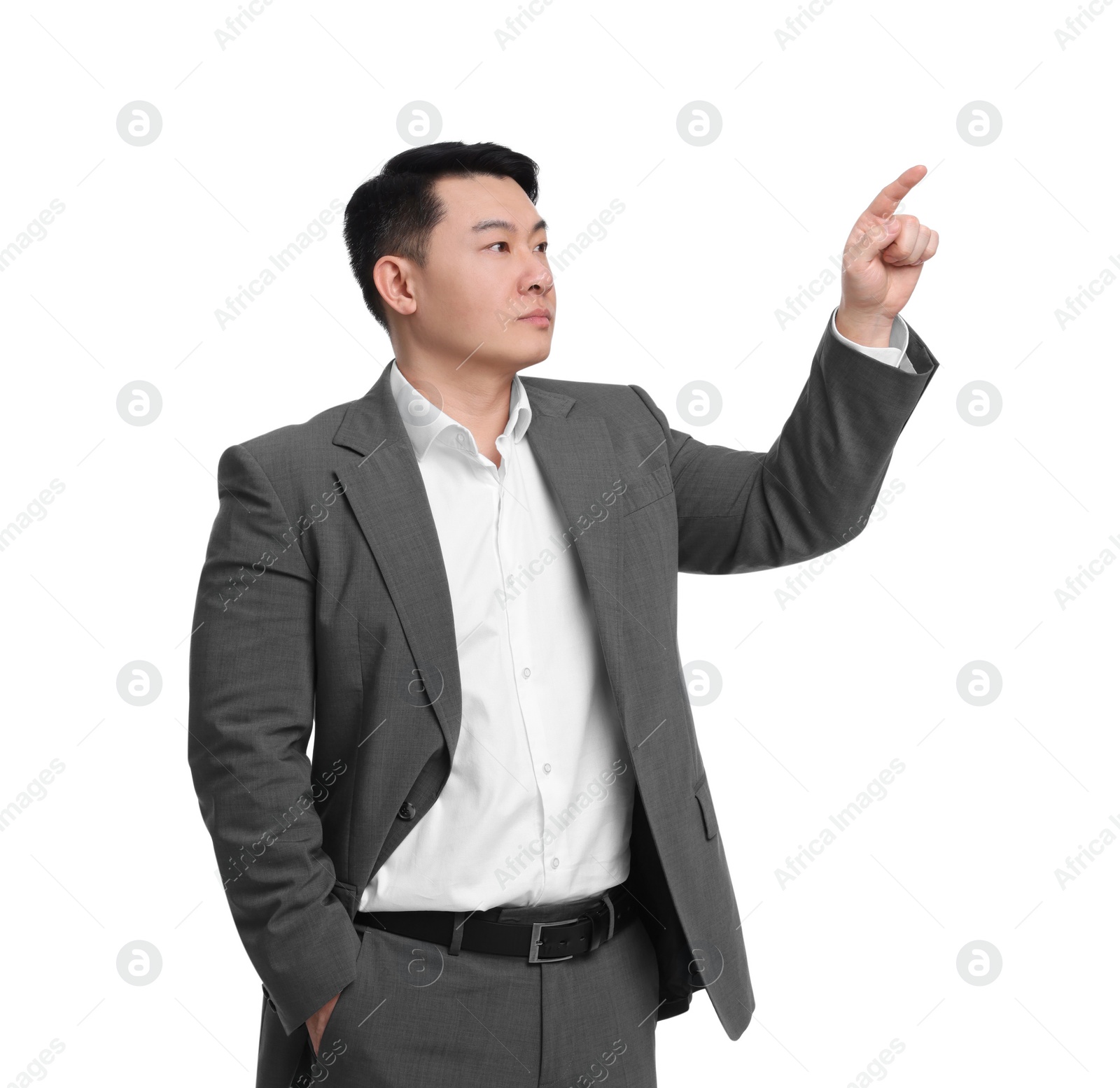 Photo of Businessman in suit posing on white background