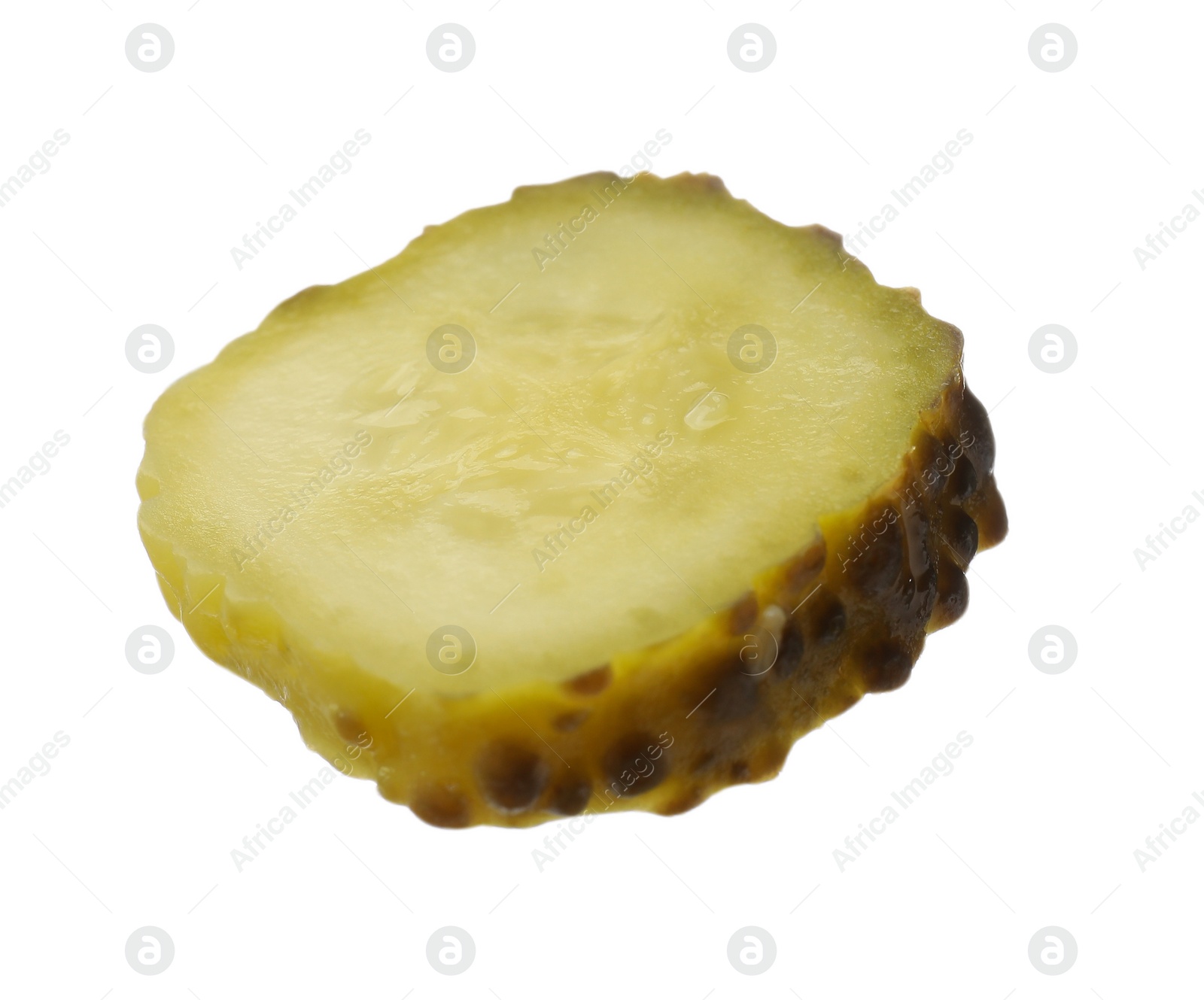 Photo of Slice of pickled cucumber isolated on white