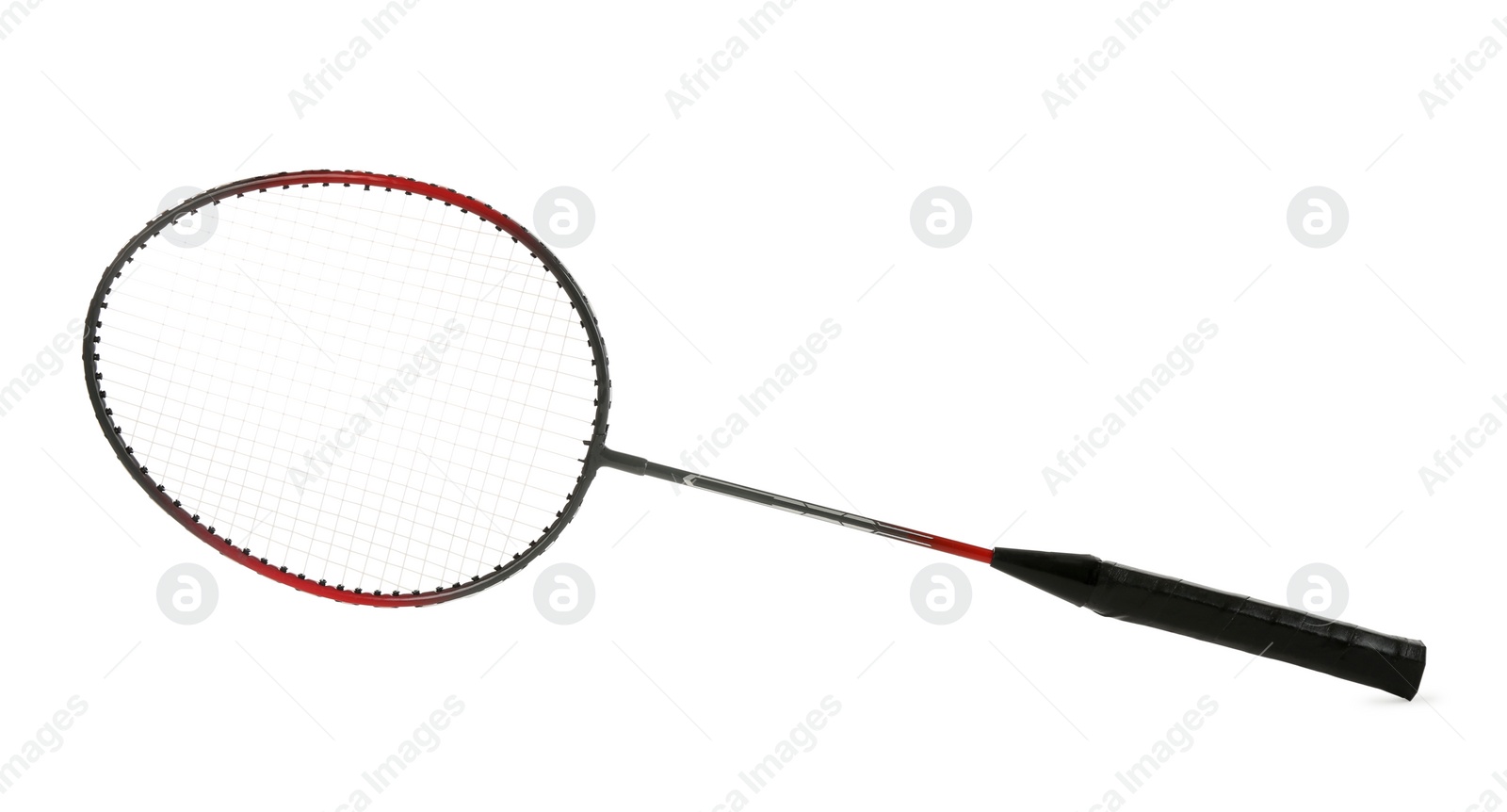 Photo of Badminton racket isolated on white. Sport equipment