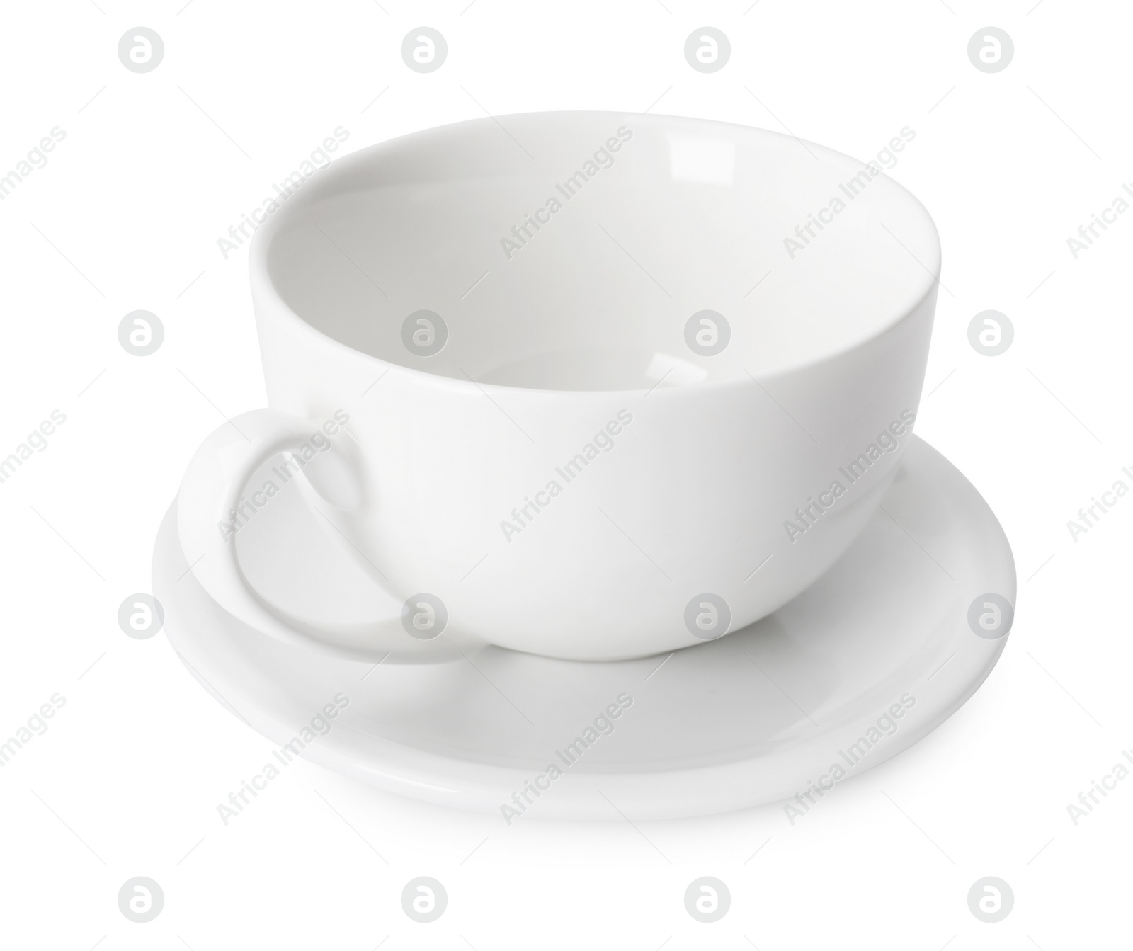 Photo of Ceramic cup and saucer isolated on white