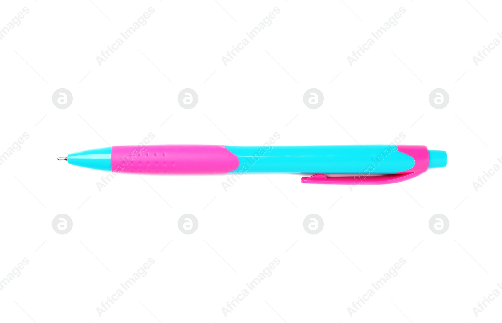 Photo of Retractable pen on white background. School stationery