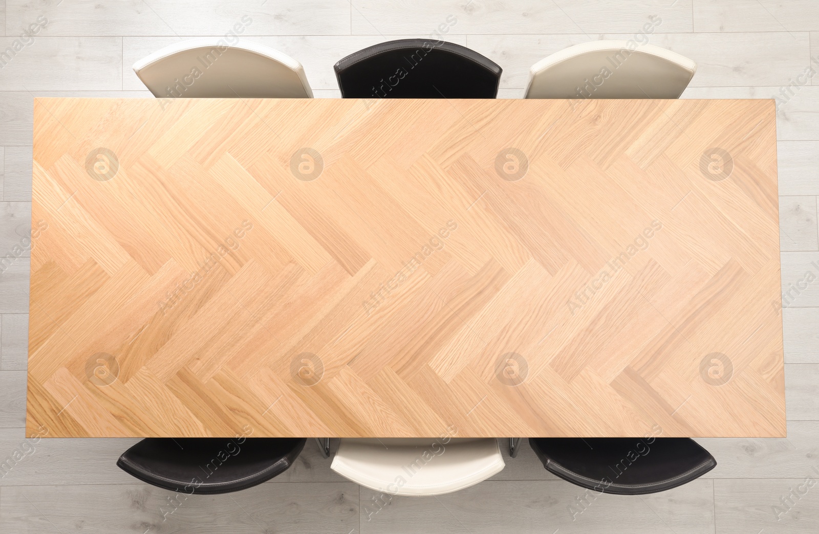 Photo of Modern office table with chairs, top view