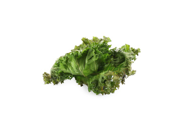 Photo of Tasty baked kale chip isolated on white