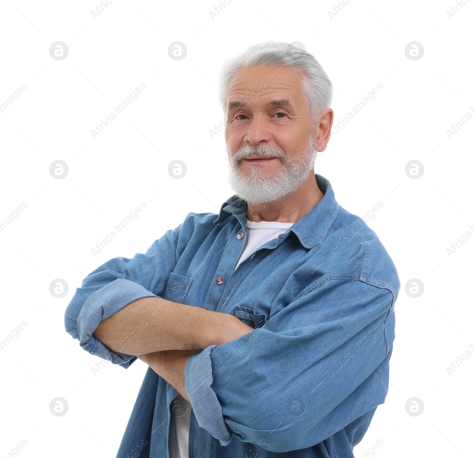 Photo of Man with crossed arms on white background