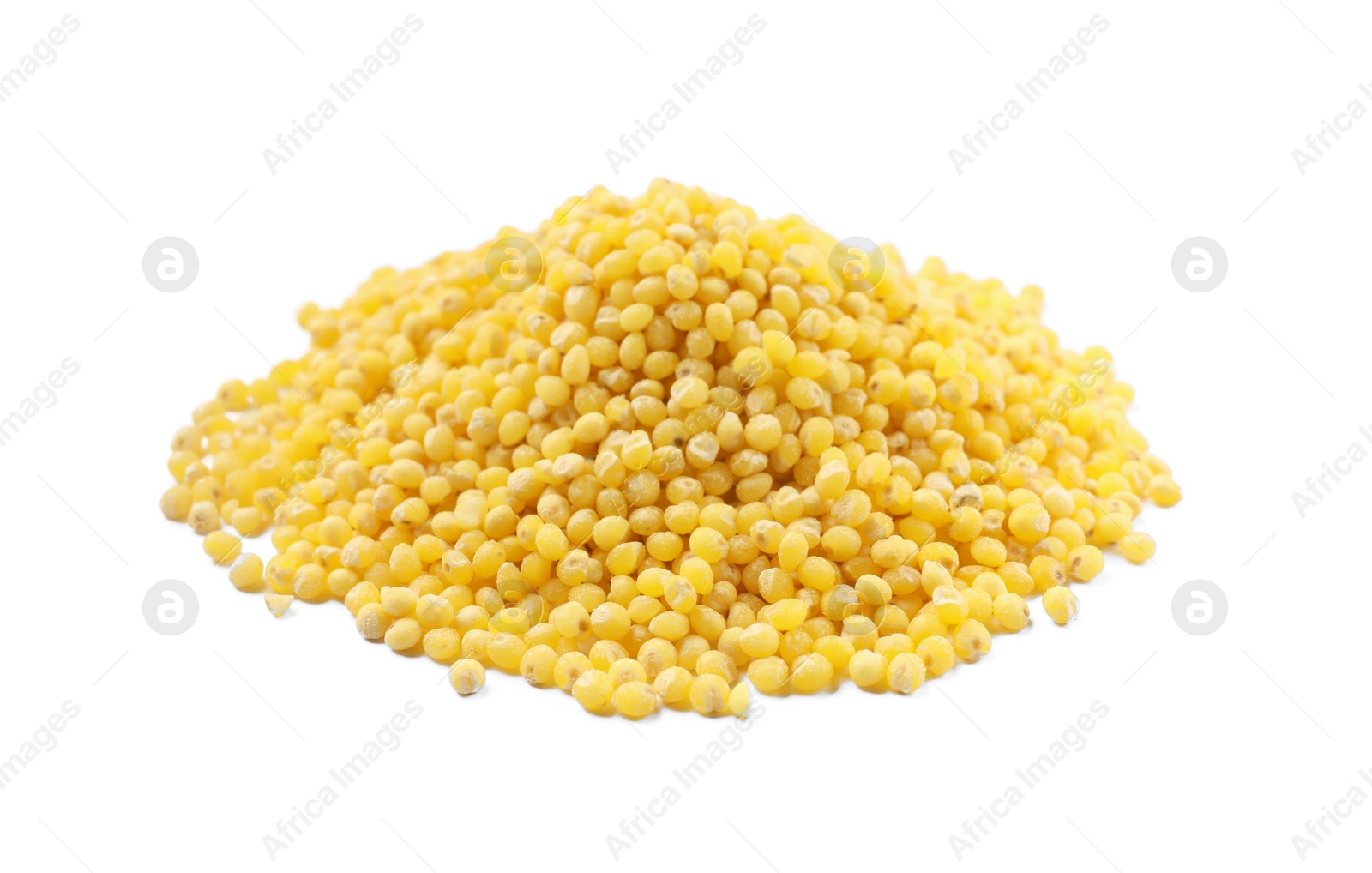 Photo of Pile of dry millet seeds isolated on white