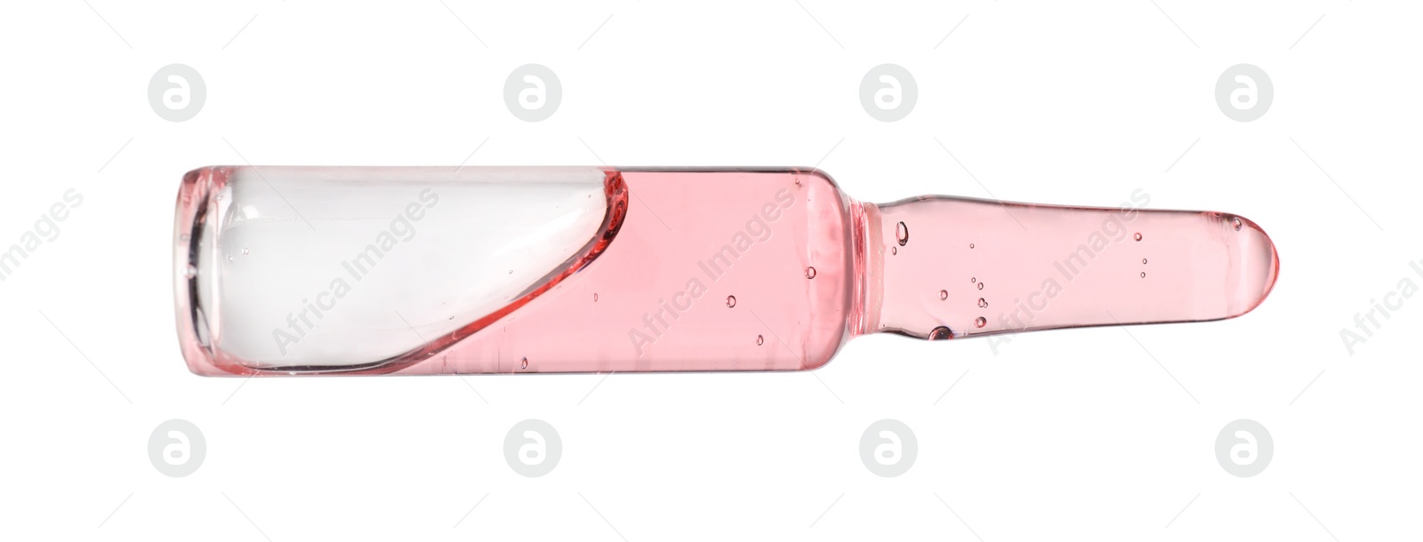 Photo of Glass ampoule with pharmaceutical product on white background