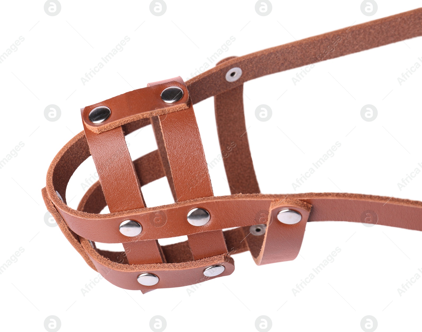 Photo of Brown leather dog muzzle isolated on white