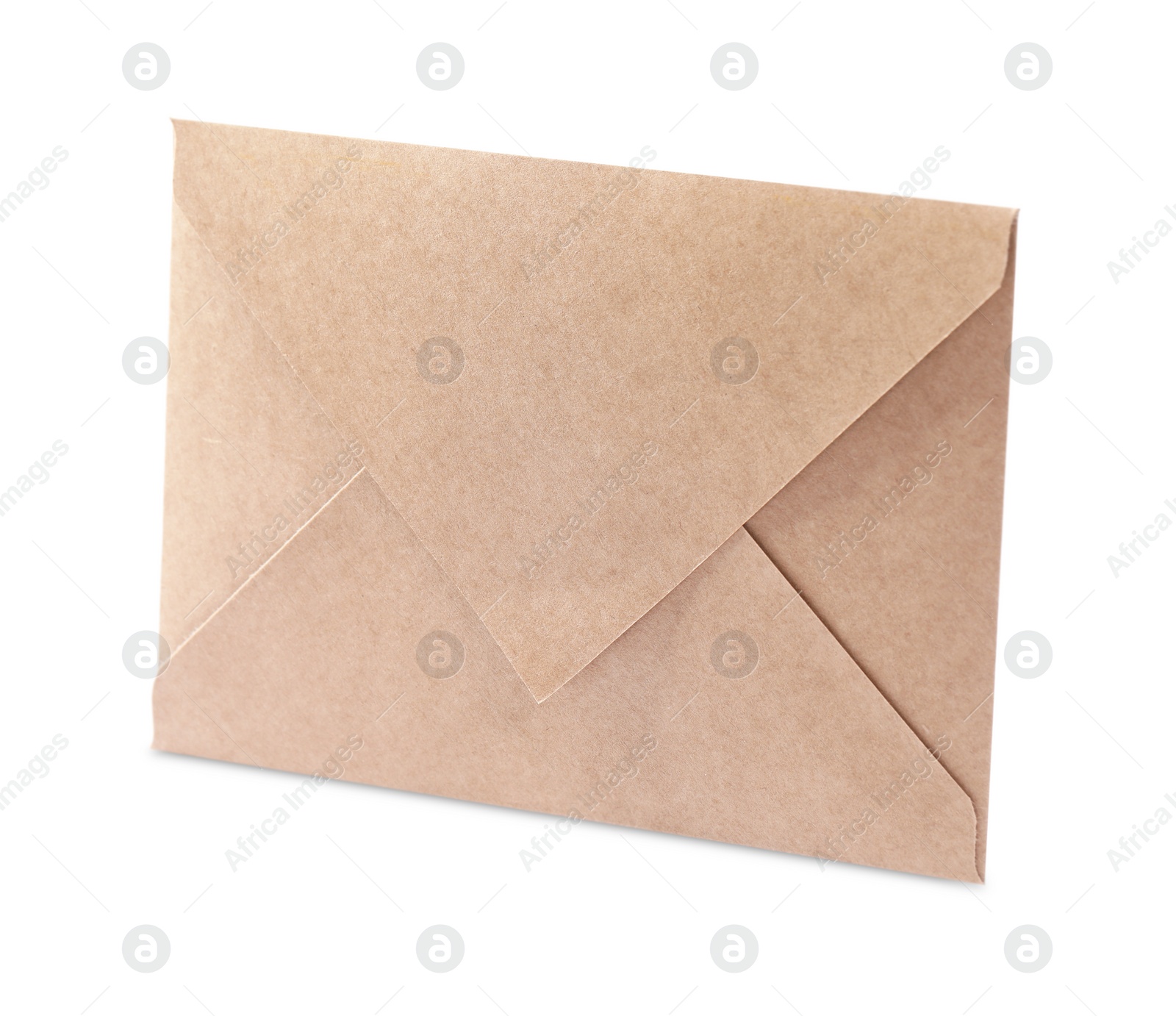 Photo of One kraft letter envelope on white background