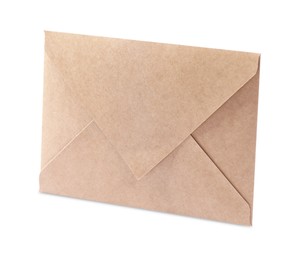 Photo of One kraft letter envelope on white background