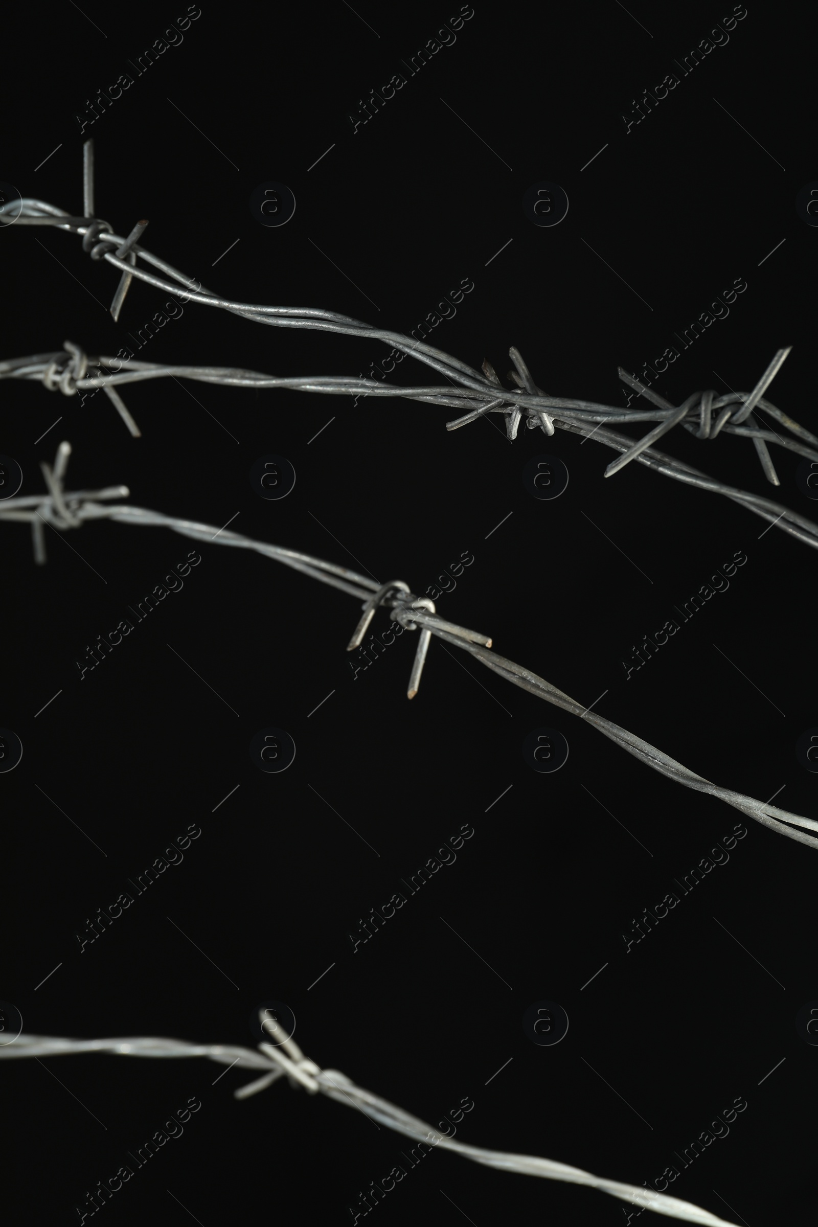 Photo of Shiny metal barbed wire on black background