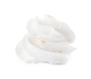 Photo of Delicious whipped cream swirl isolated on white