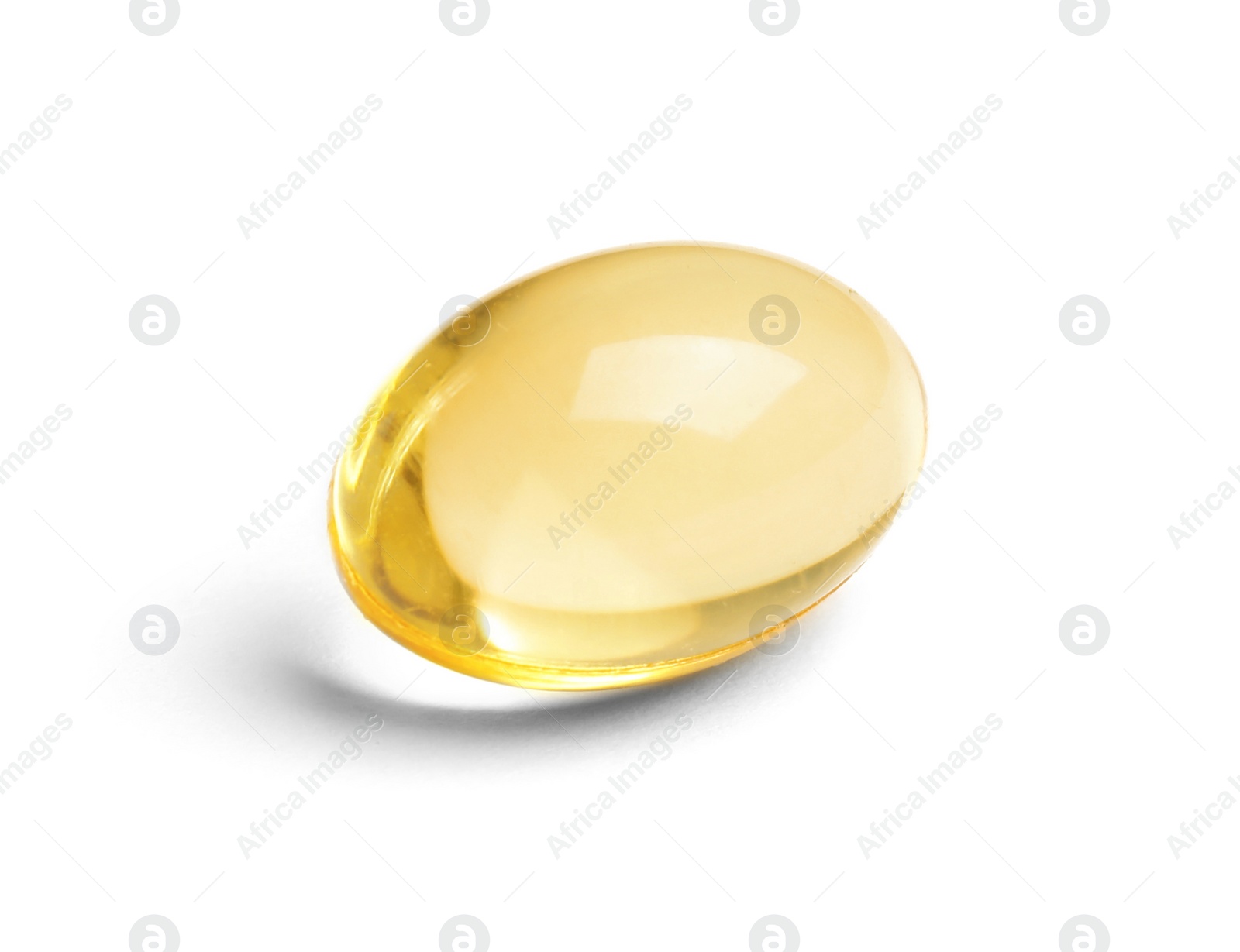 Photo of Cod liver oil pill on white background