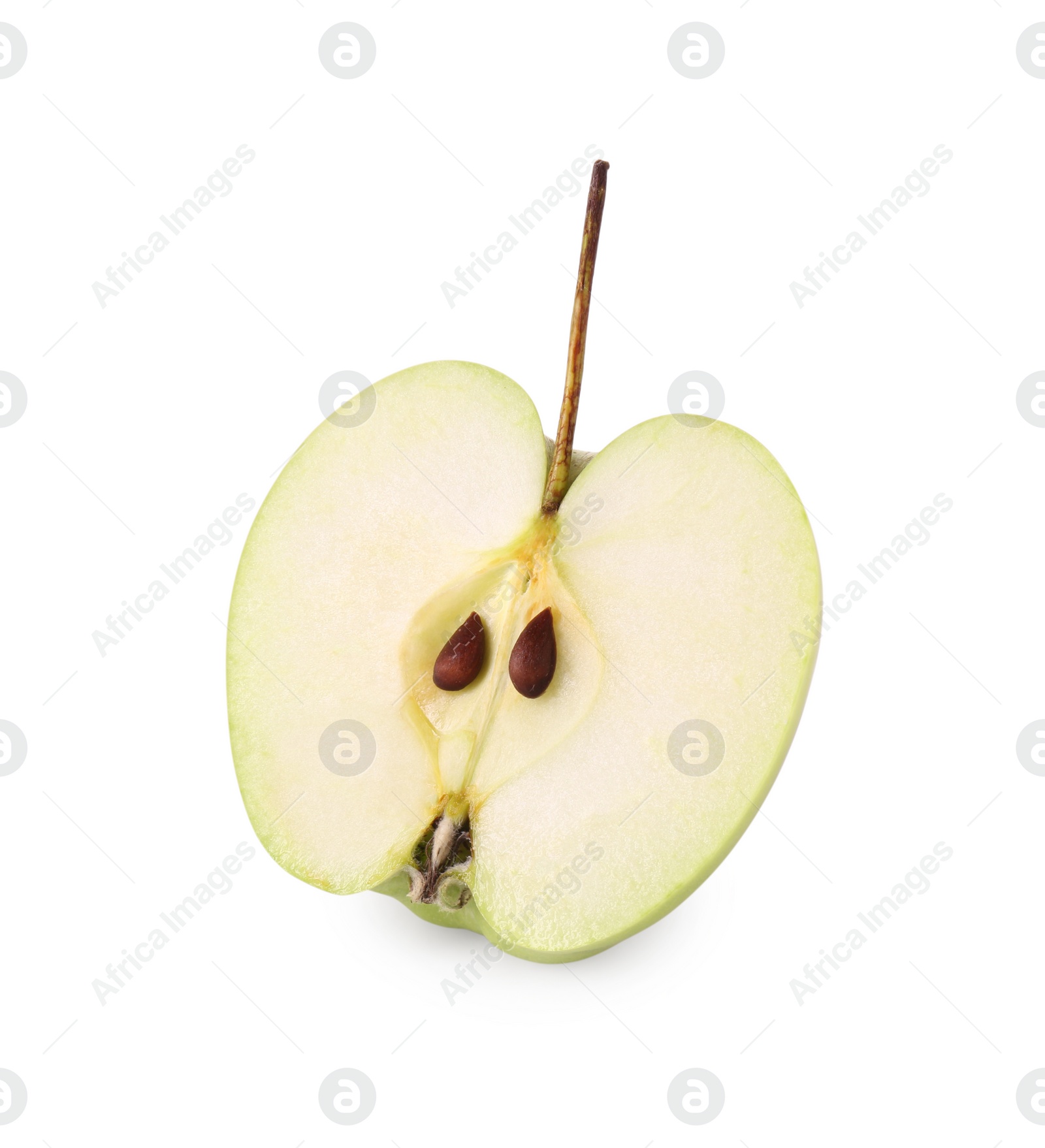 Photo of Half of ripe green apple isolated on white