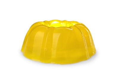 Yellow tasty fruit jelly on white background