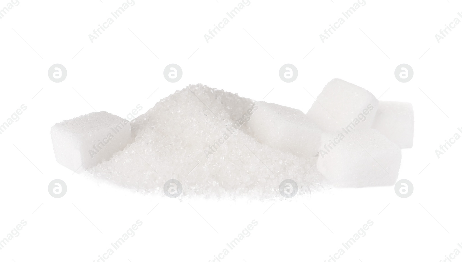 Photo of Granulated and cubed sugar isolated on white