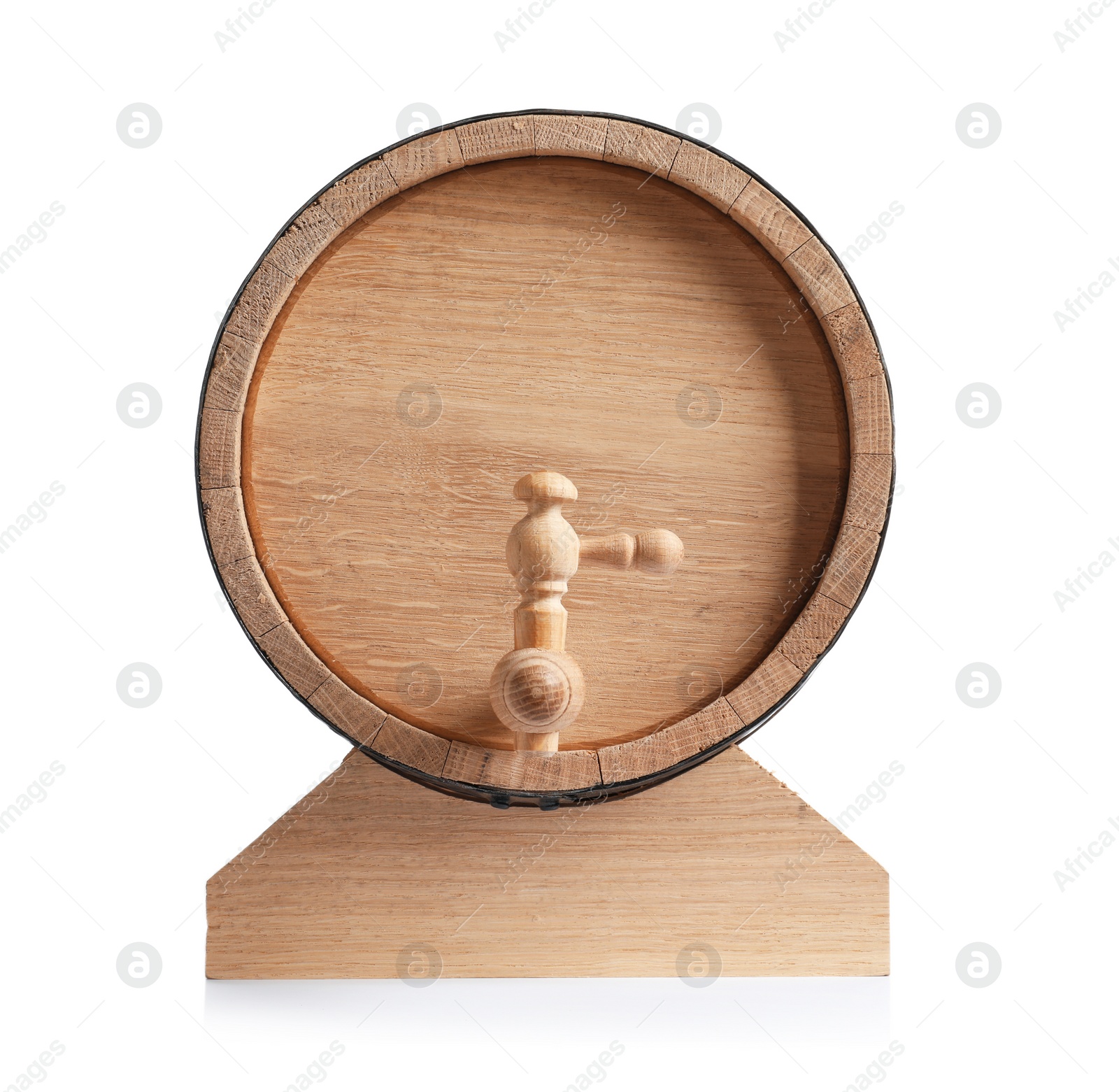 Photo of Wooden keg on white background. Wine making